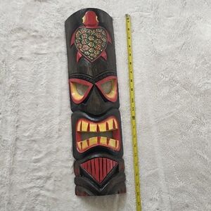 Handcrafted Wooden Tiki Mask Wall Decor - Black and Red